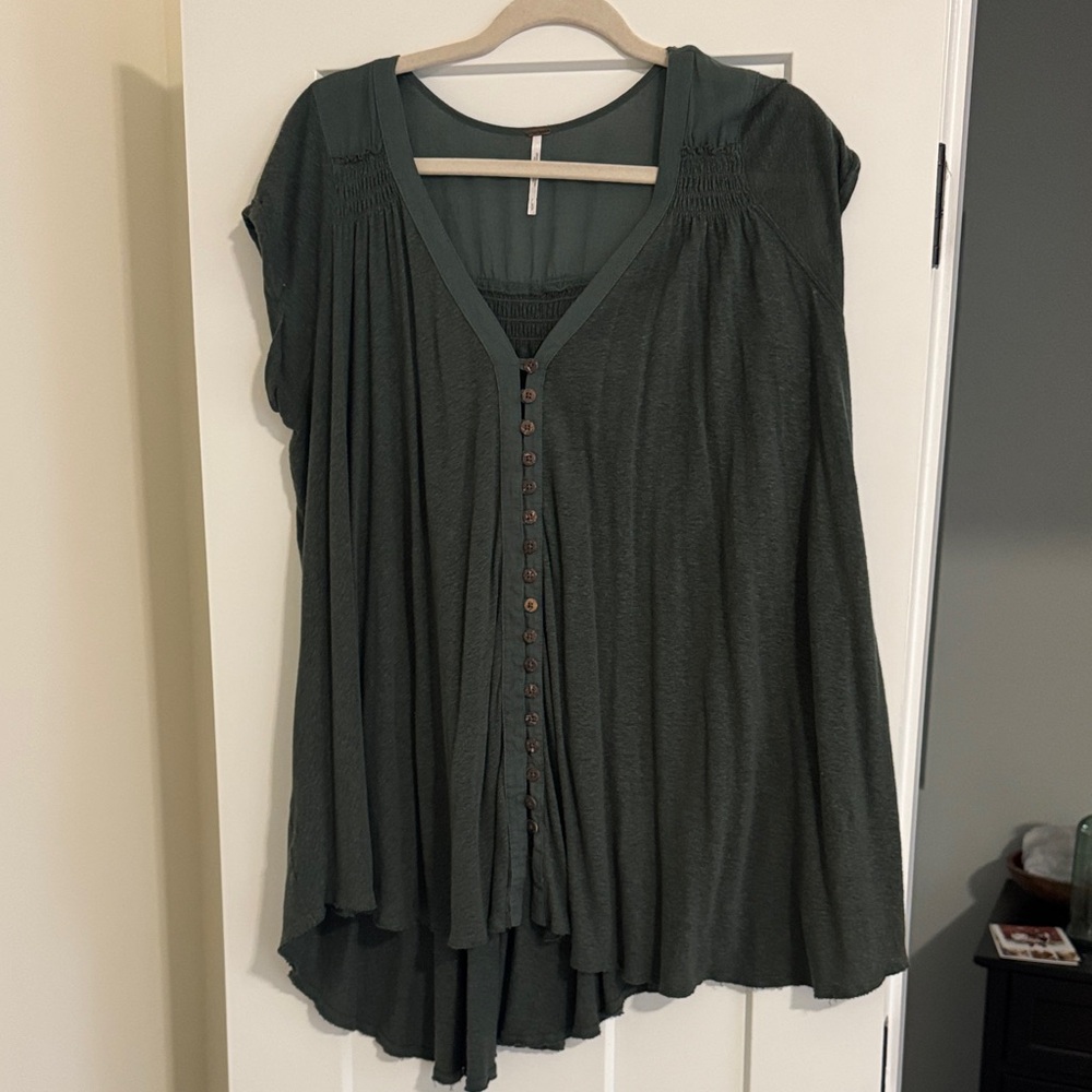 Free People - Women's Green Button-Down Top